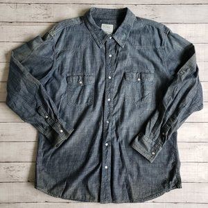 LAST CHANCE! PAPER DENIM & CLOTH Western Shirt Blue Chambray Denim Pearl Snap